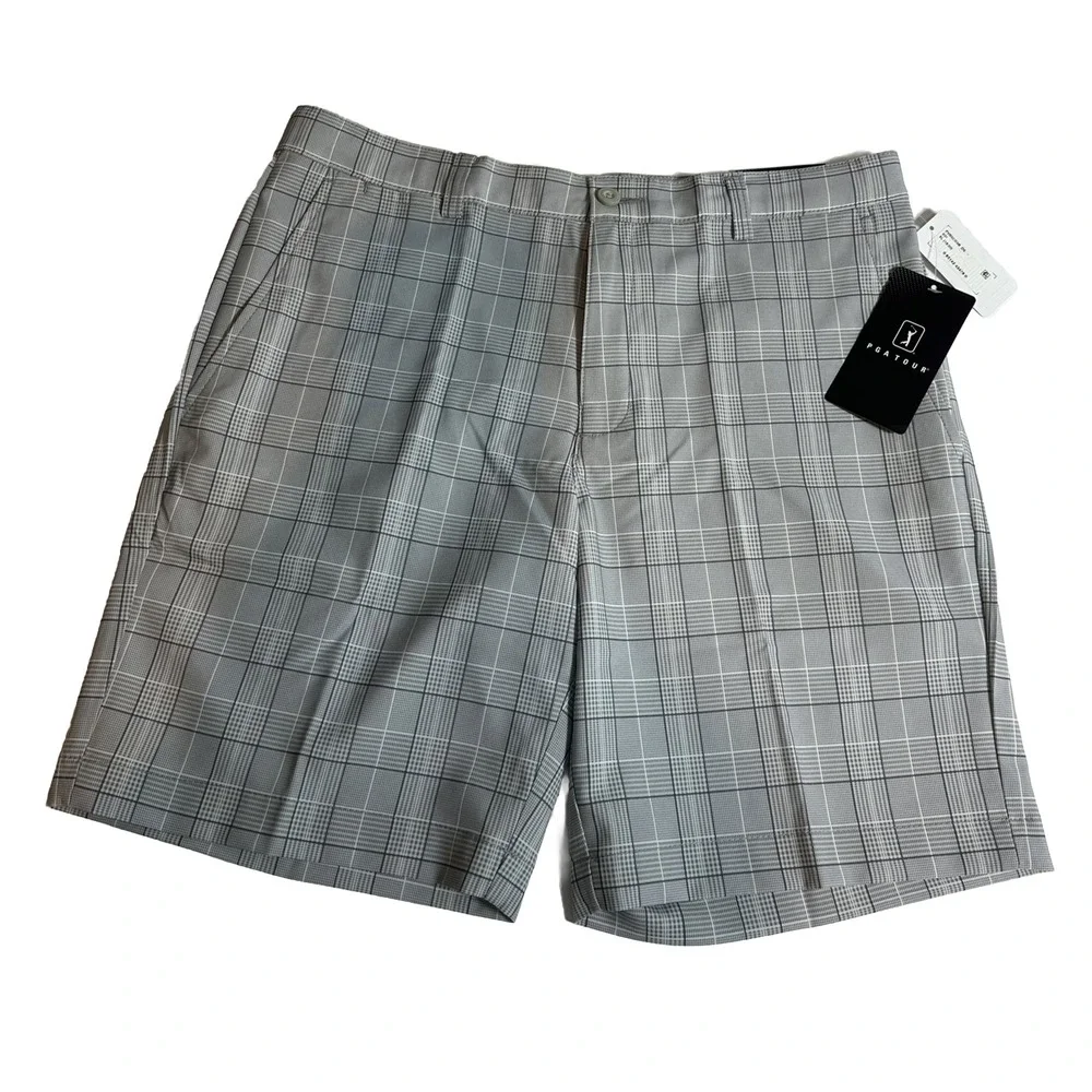 PGA TOUR Boys' Flat Front Printed Golf Short, Bright White, XL (18-20)‎